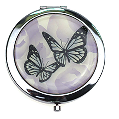 新款不锈铁折叠化妆镜 蝴蝶飞舞圆形金属小镜子